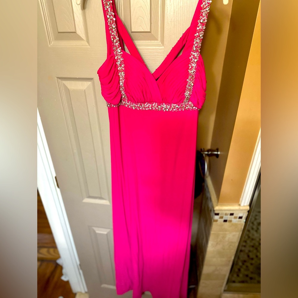Hot Pink Cocktail Gown with Sequin Embroidery